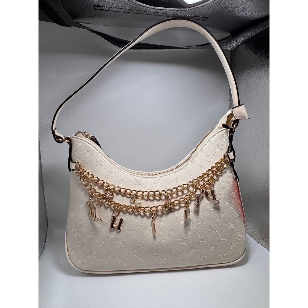 Juicy Couture Sprinkle of Juicy Hobo Bag Soft White Monogram Gold Chain Charms - Picture 6 of 8